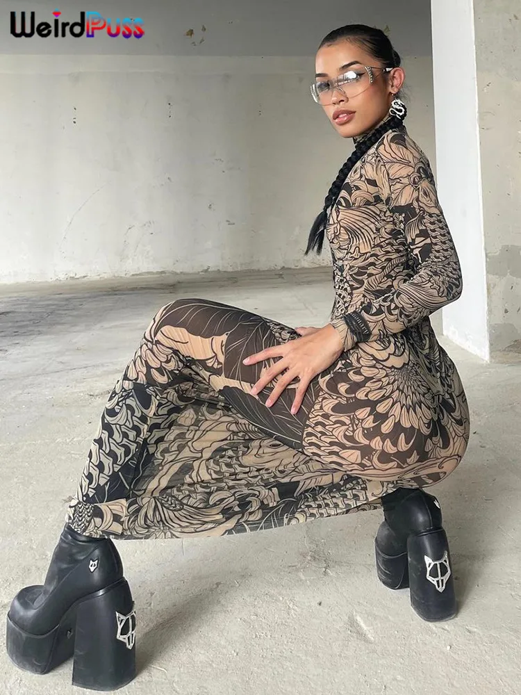 Top-Selling US Dropshipping Product Women’s Fashion 2025: Weird Puss Mesh Print Maxi Dress